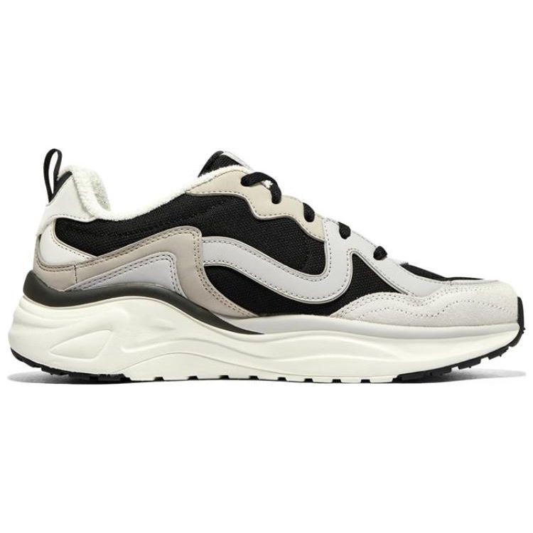Skechers DLites Wave Ткань Кожа Шнуровка Низкие Папины Кроссовки Женские кроссовки Черный Серый 896175-BKGY