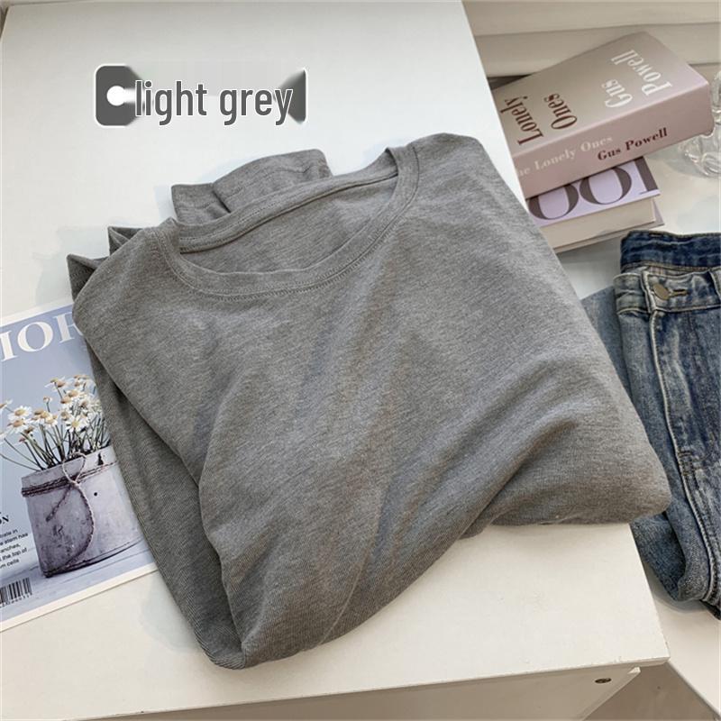 Women's Glutinous Rice Crew Neck Long Sleeve Soft T-Shirt - Spring Friendly, Solid Color, Drapey Base Layer.
