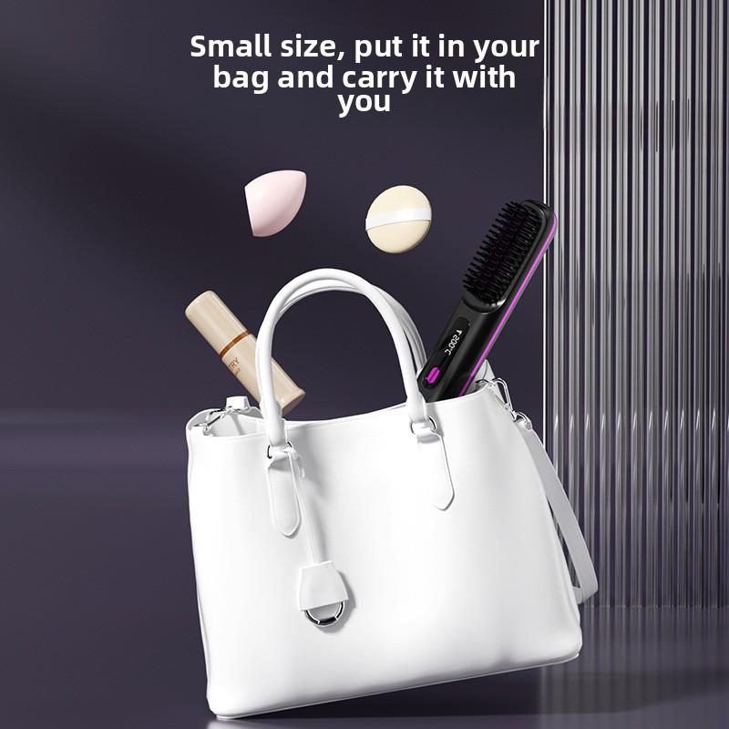 Беспроводной выпрямитель для волос, расческа, не повреждает волосы, долговечная установка, защитная шина от ожогов, внутренняя пряжка ЖК-экрана, триггер для выпрямления челки