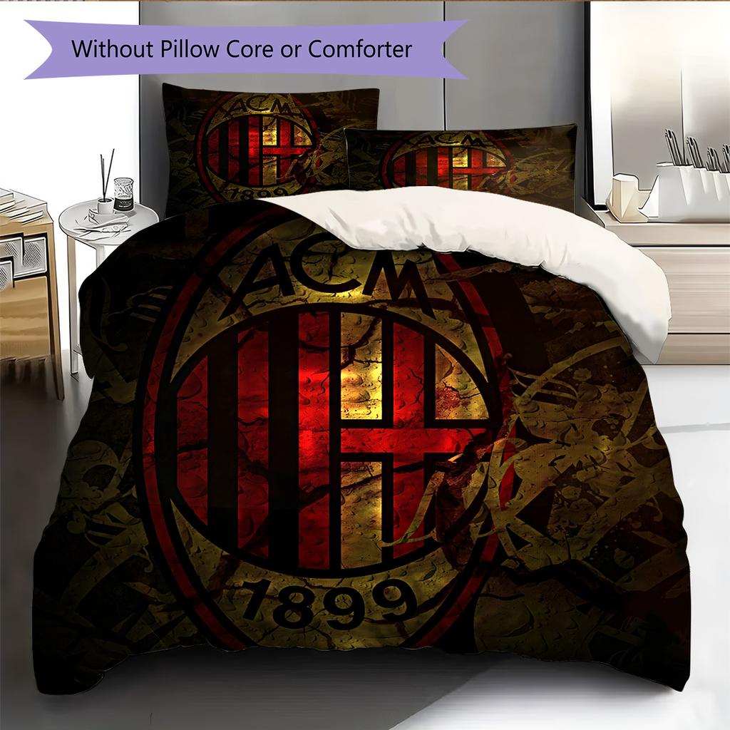 Футбольный клуб «Милан» Комплект постельного белья с рисунком Домашний декор Подарок (1 пододеяльник + 2 наволочки без наполнителя)