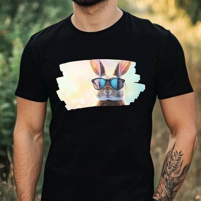 T-Shirt Herren Hase Mit Sonnenbrille Motiv Baumwolle Größe XS Bis 5XL