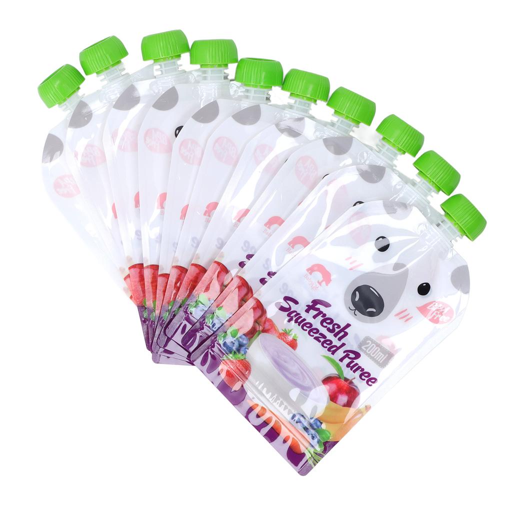 10 Pcs Reusable Food Pouch 200ml Refillable Portable Squeeze Baby Food Storage Bag for Fruit Puree