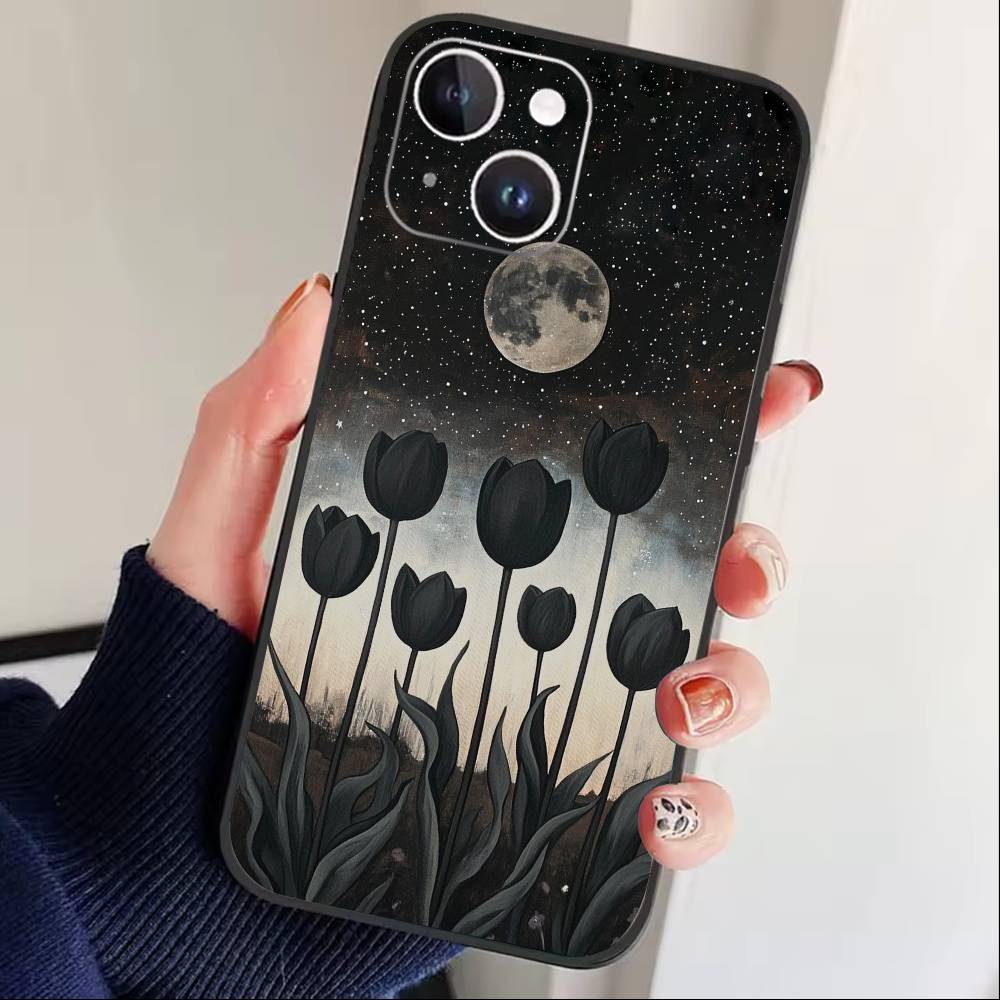 Чехол для телефона 'Звездная ночь' причудливый пейзаж для iPhone 16,15,14,13,12,17,Pro Max,Plus Силиконовый Черный чехол