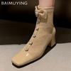 Suede Women Ankle Boots High Heels Chunky Shoes Woman 2025 Trend Winter Fashion New Brand Casual Walking Cozy Punk Female Botas