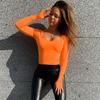 Оранжевый неоновый боди, женский облегающий костюм с длинным рукавом, сексуальная осенне-зимняя уличная одежда, клубная одежда для вечеринок, повседневная женская одежда