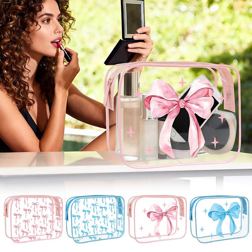 Portable Waterproof PVC Makeup Bag Lightweight Bow Cosmetics Bag Women Handbag Travel