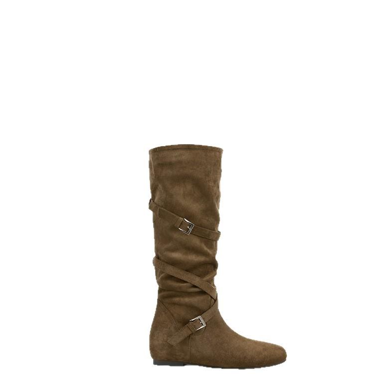 Новые ботфорты с внутренней высотой 5 см, корейский модный дизайн с пряжками, ботильоны на среднем каблуке, тонкие сапоги