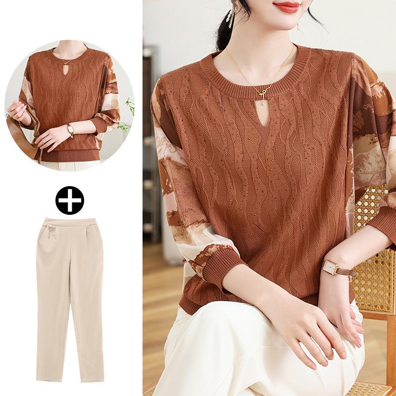 Вязаный осенний топ для мамы 2025 - Модная легкая футболка для женщин среднего возраста