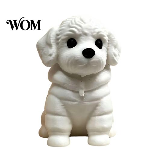 Puppy Desk Decor 3D Printed Sitting Dog Figurine, Mini White Statue for Desktop Ornament Decor, Modern Animal Shape Home Office Bookshelf Retro