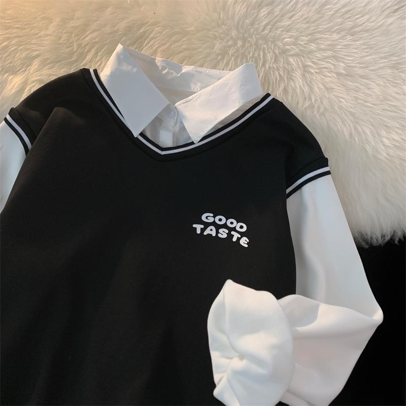 Harajuku лоскутные толстовки с буквенным принтом, женская одежда, осенне-зимняя флисовая толстовка в консервативном стиле, с длинным рукавом, черно-белая, зеленая, негабаритная толстовка