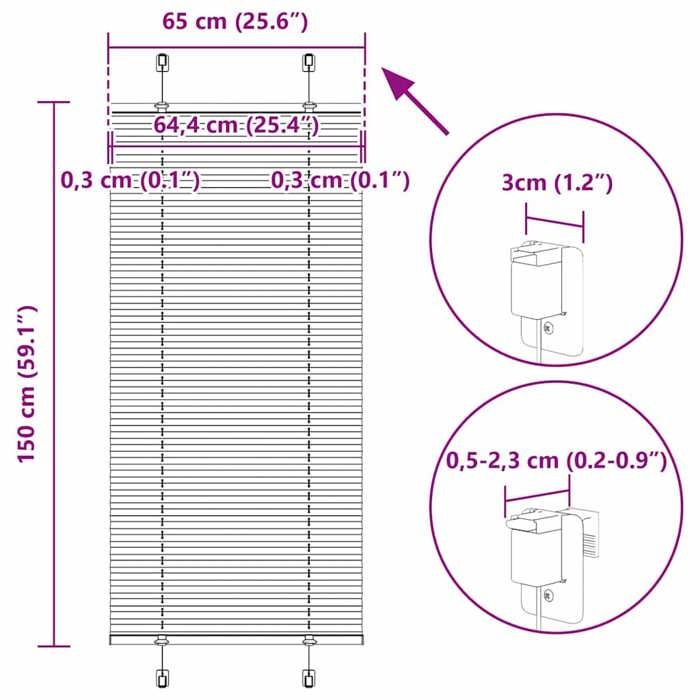 VidaXL Store plissé rose 65x150 cm largeur du tissu 64,4 cm polyester, store plissé de fenêtre, store accordéon, store 4015442