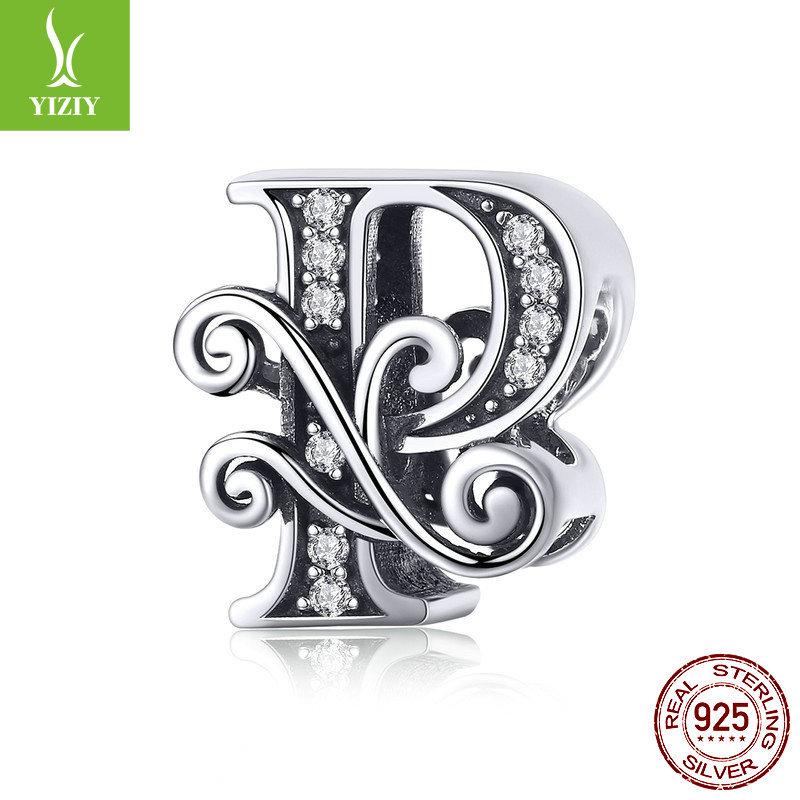 Браслет из 26 букв, аксессуар с бусинами, бусины из циркониевого стерлингового серебра, рассыпные бусины Bsc030