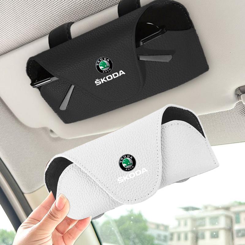 Car Visor Storage Box Glasses Case Sunglasses Holder Clip Accessories For Skoda Octavia Rapid Kodiaq Superb Derivative Karoq Fab  BS2