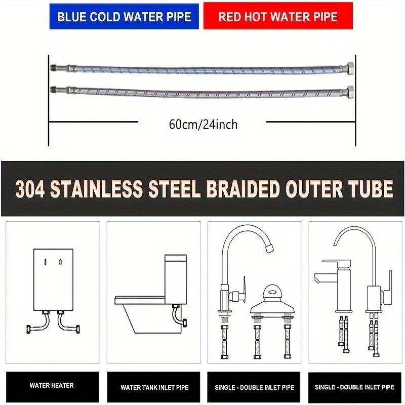 1 Pair 24-Inch Long Braided Stainless Steel Faucet Connector Hose, 3/8-Inch Female Compression Thread To M10 Male Connector