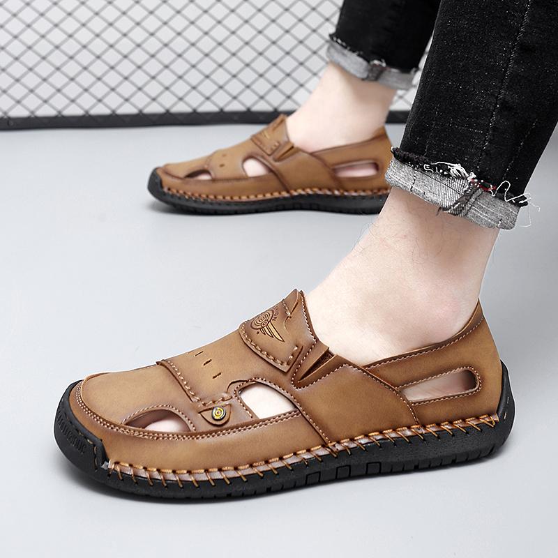 39-48 Летние мужские кожаные пляжные сандалии ручной работы Мужские сандалии с закрытым носком Сандалии большого размера