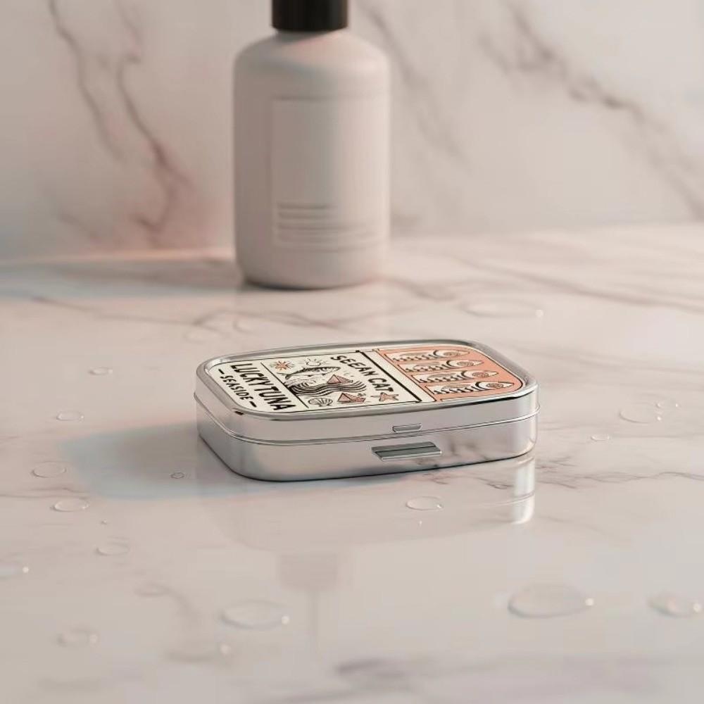 Mini 2 Grids Pill Box Cute Sardine Jewelry Box Sardine Print Pill Box Vitamins Pills