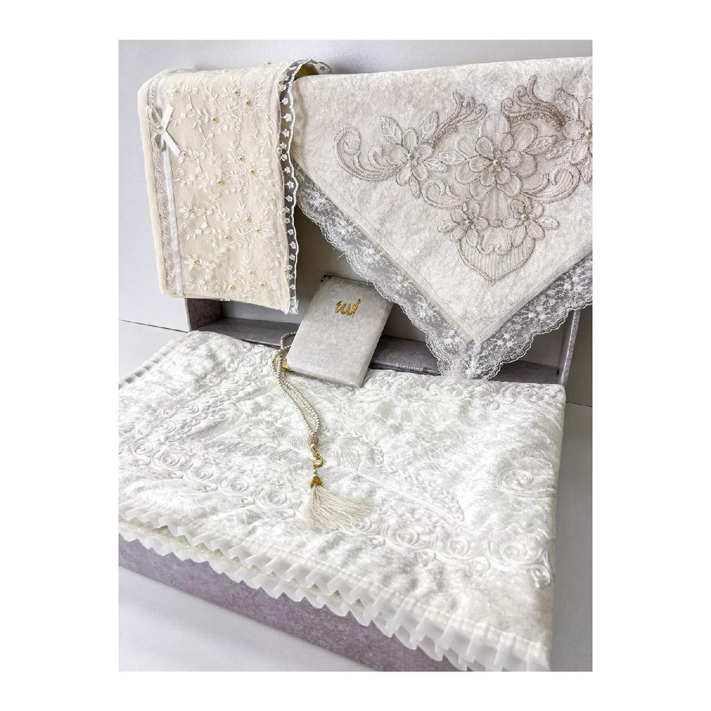 5 Piece Velvet Prayer Mat Set With Dowry Bundle Box Bride And Groom Set