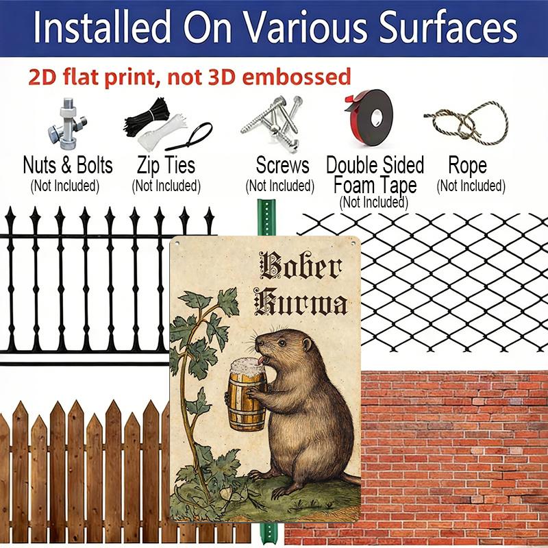 2D Flat, 1pc Bober Wall Art Decor - Whimsical Beaver Drinking Beer Design, Retro Aluminum Metal Sign for Home, Cafe, Bar & Party, 12x8 Inch (30x20cm