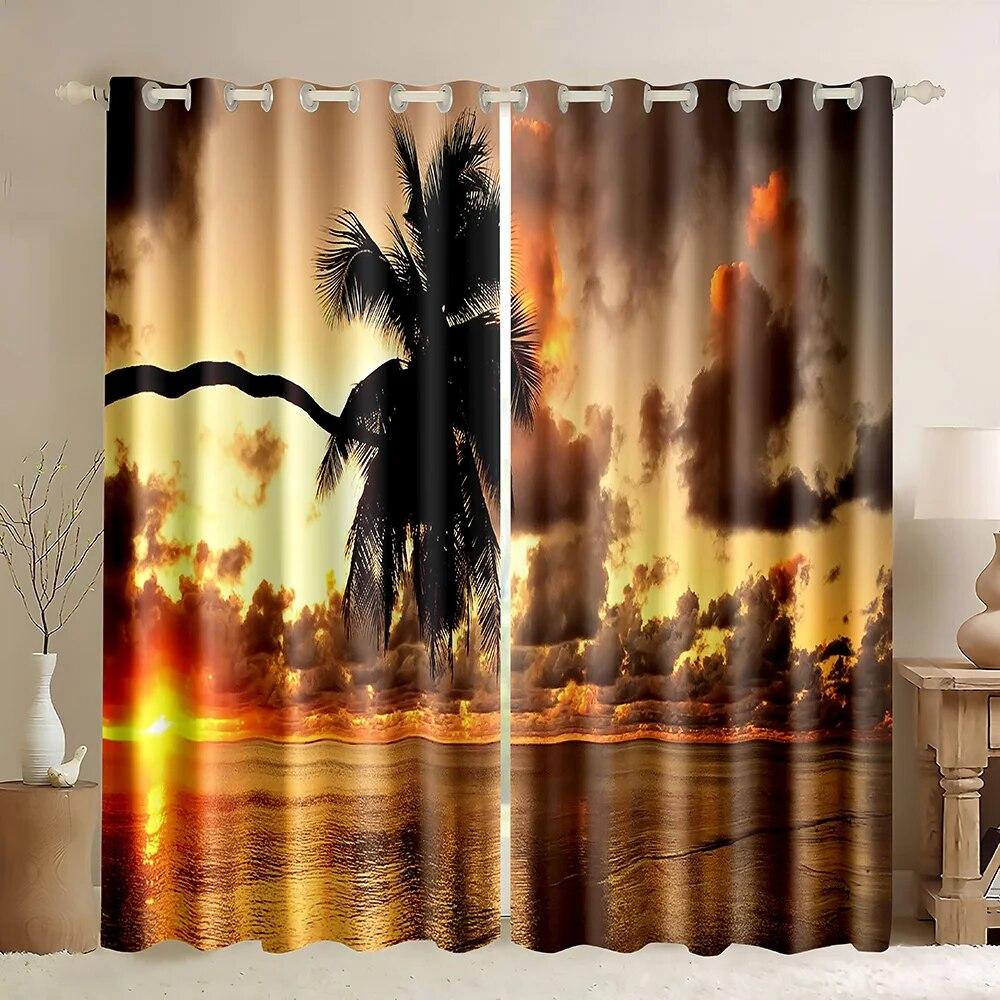 Океанский пляж закат пальмы 90% затемняющие шторы тропический остров декор приморские толстые оконные шторы для спальни гостиной