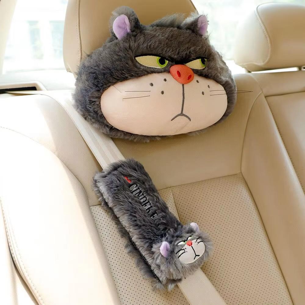 1 PC Internet Celebrity Lucifer Cat Plush Pillow Pillow Doll Car Headrest Neck Pillow Seat Belt Cute Doll Toy