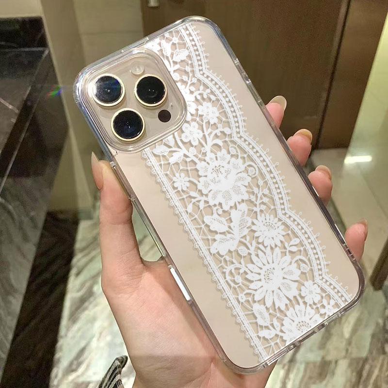 Для iPhone 16 Белый Модный Чехол для Телефона с Принтом Кружевной Лозы Для iPhone 17 16 15 14 13 12 11 Pro Max 14 Plus 16 17 Air Ударопрочный Чехол