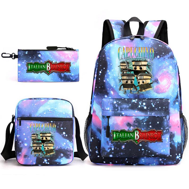 Tongtongsahur Cartoon Primary School Students Backpack Three-piece Set Abstract Foreign Shanhaijing Children's Schoolbag L