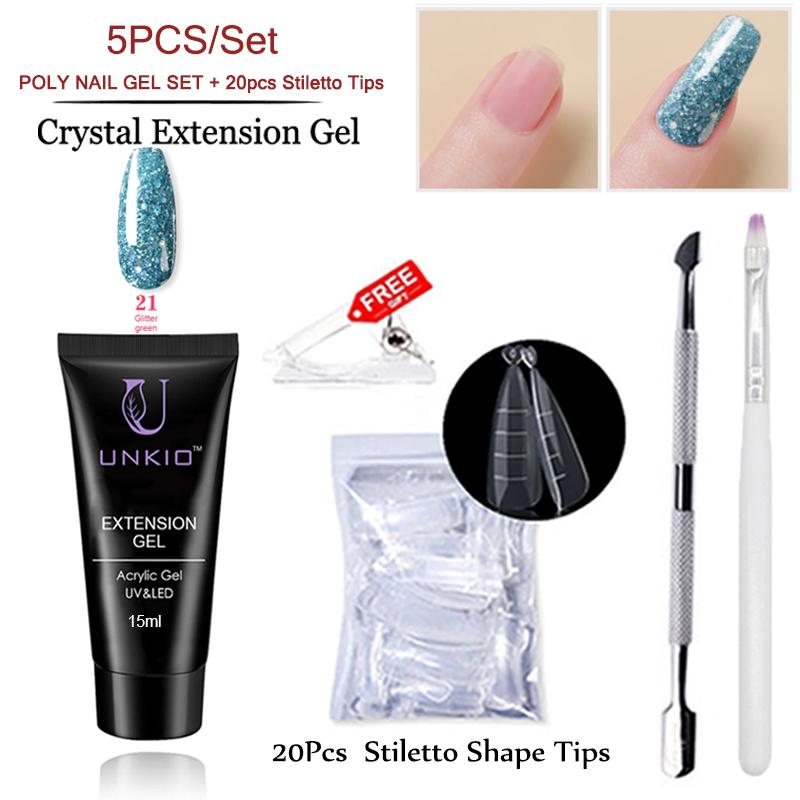 UNKIO Поли-набор для ногтей, УФ-светодиод, быстрое наращивание, наконечник-шпилька, двойной формы, наращивающий гель для ногтей, маникюрный набор, мини-набор для гель-лака