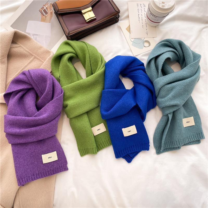 2024 Autumn And Winter New Knitted Scarf Solid Color Versatile Warm Scarf Long Candy Color Bright