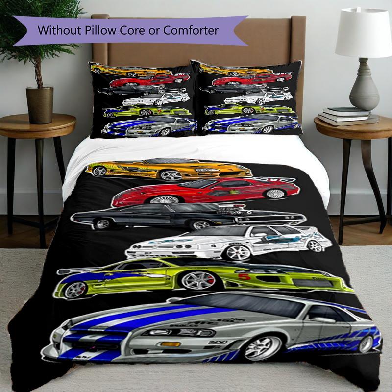 3pcs Duvet Cover Set (1*Duvet Cover + 2*Pillowcase, Without Core), Fast & Furious Print Bedding Set, Bedroom Decor, All‑Season, Birthday Gift