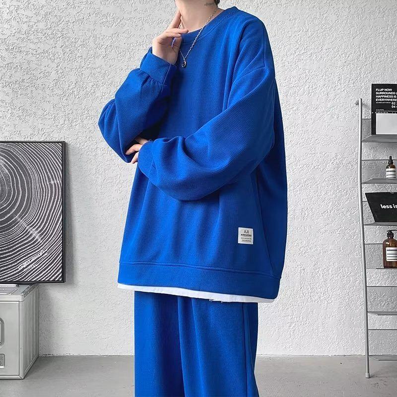 Мужской комплект из вафельной толстовки и спортивных штанов весна/осень - большой размер, молодежная спортивная одежда