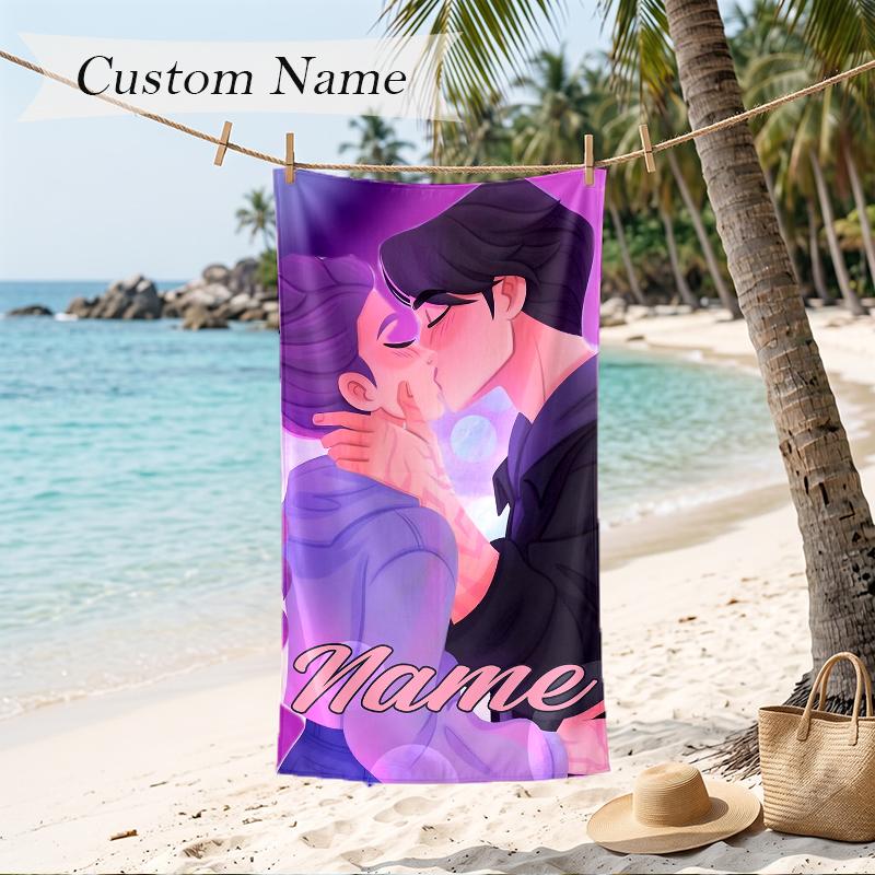 Rumi & Jinu Custom Name Printed Beach Towel Personalized Soft Towel For Swimming Beach Travel