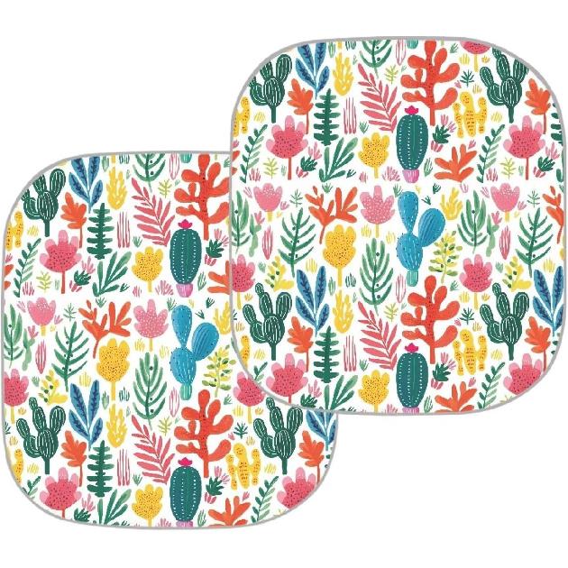 2-Piece Cactus Windshield Sunshade Floral Foldable Car Front Window Sun Shades for Most Sedans SUVs Trucks Tesla Blocks UV Rays and Keeps Your