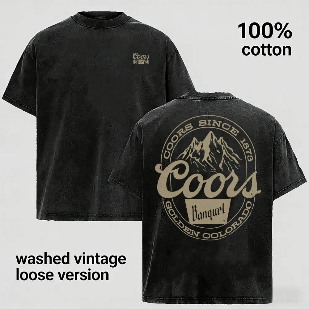 Vintage Washed Western Mountain Cowboy Oversized Cotton Country Streetwear Tee