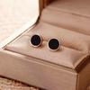 Stainless Steel Minimalist Earrings Simple Rose Gold Color Black Circle Stud Earrings Geometric Zircon For Women Gifts