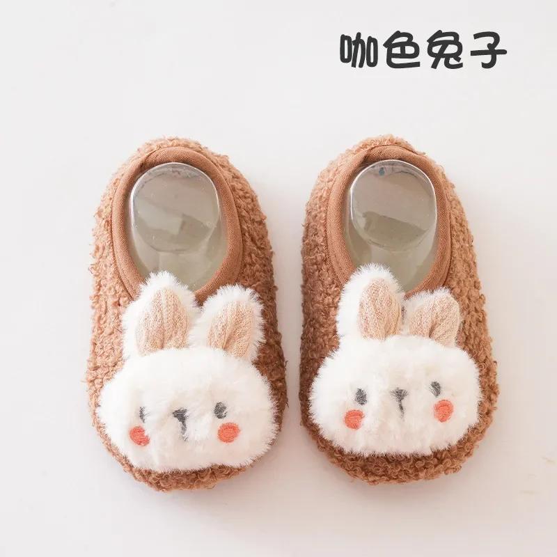 Милые зимние осенние носки-тапочки Kawaii с куклой-кроликом для младенцев, утолщенные нескользящие носки для дома, первые носки для ходьбы для детей