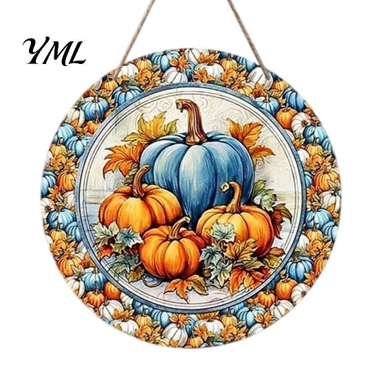 Autumn Harvest Welcome Sign Festival for Front Door, Rustic Wooden Hanging Weather Resistant Entryway with Hemp Rope, Pumpkin Plaque Fall Porch