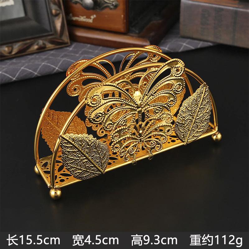 Vintage Golden Hollow Carved Metal Napkin Holder Vertical Tabletop Tissue Stand For Restaurant Hotel Home Dining Decor