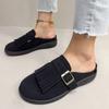 2025 Summer Peep Toe Tassel Sandals Casual Flat Heel Women's Shoes Buckle Sandals for Women