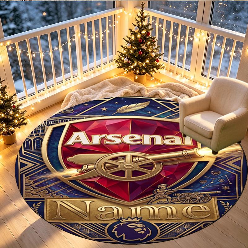 Custom Name Personalized Arsenal F.C Print Round Rug, Versatile Home Decor Carpet, for Playroom, Apartment, Balcony, Entryway, Hallway Gift