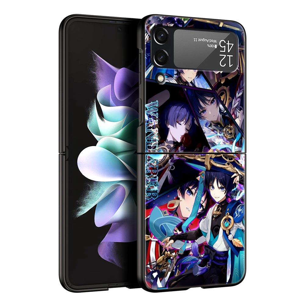 Чехол для телефона Samsung Galaxy Z Flip 3 4 5 Жесткий Черный Складной ПК Для Samsung Z Flip3 Чехол-оболочка Genshin impact ayato wanderer