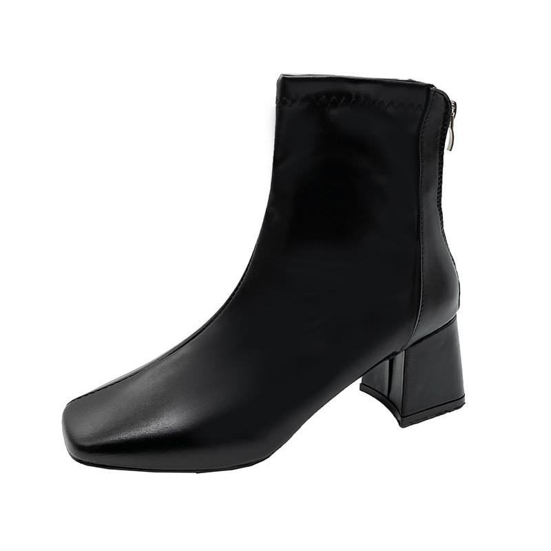 Модные женские ботильоны на толстом каблуке, на среднем каблуке, женские 2025 новые зимние с квадратным носком, на молнии сзади, на увеличенной подошве, повседневные короткие ботинки