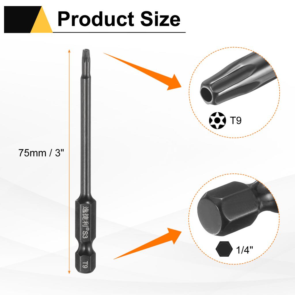 6 шт. Биты Torx T6-T40 1/4" Шестигранный Хвостовик 75 мм/100 мм Сталь S3 Магнитные Звездообразные Биты со Штифтом (Tamper Proof Star) 6-гранные Биты для Шуруповерта