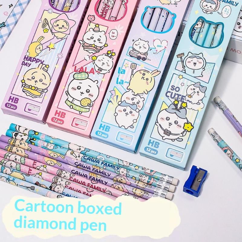 12 шт./набор Милый мультяшный Чиикава Sanrio 2B Деревянный карандаш Ластик Kawaii Карандаш HB Скетч-ручка Ручка для рисования Школьники Канцелярские товары