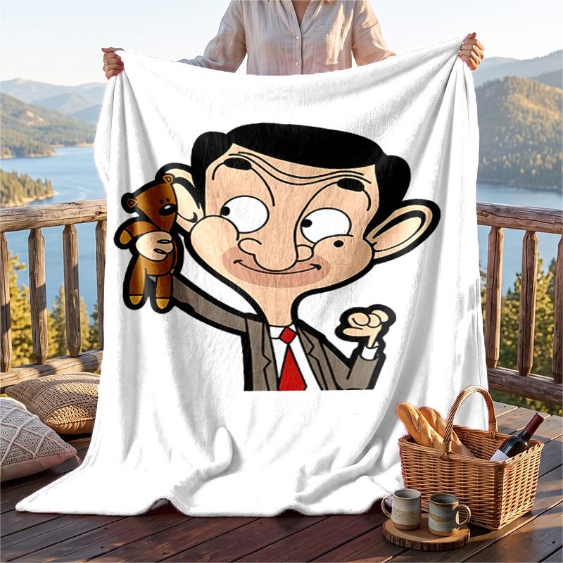 Warm Flannel Blanket Mr Bean Pattern, Lightweight Comfortable Throw Blanket for Bed Sofa Use