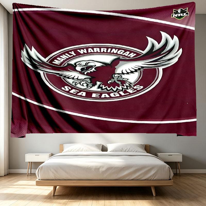 Manly Warringah Sea Eagles Print Tapestry - Portable Wall Decor Cloth, for Home, Dorm, Travel, Bedroom, Living Room - Ideal Birthday Housewarming Gift