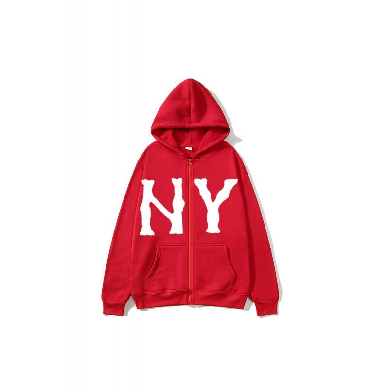 2026 Printed Zip Up Hoodie Loose Fit Streetwear Sweatshirt Men Women