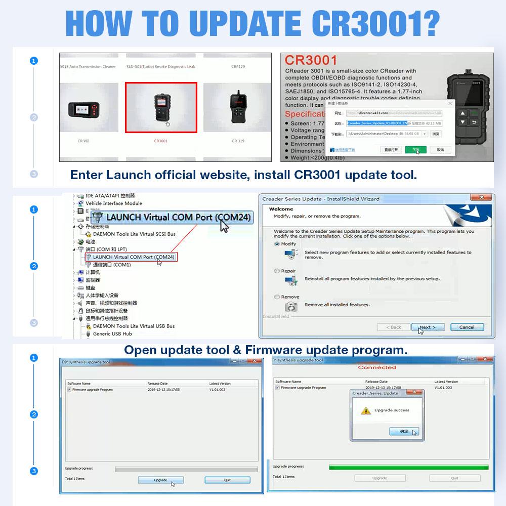 LAUNCH X431 CR3001 Creader Code Reader Автомобильный полный OBD2 диагностический инструмент сканер проверка двигателя бесплатное обновление автоматический диагностический инструмент