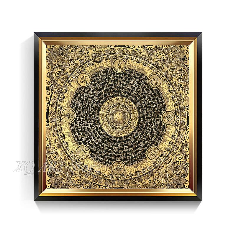 Мандала Храм Тибетская Танка Подвесная Картина Гостиная Декоративная Картина на Холсте Сердце Сутра Шесть Слов Мантра Безрамное