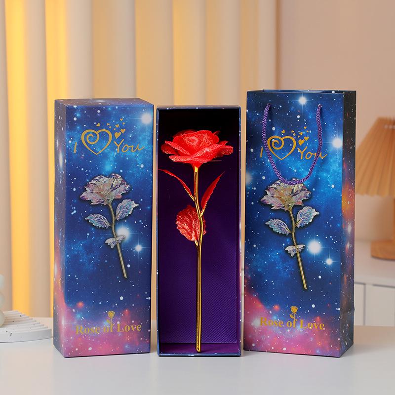 Роза из 24-каратной золотой фольги Светящийся букет: Сохраненные искусственные цветы на День святого Валентина, День матери и дни рождения