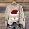 Women Sweatshirt 3D Santa Hat Printing Round Neck Loose Thick Pulliver Knitted New Year